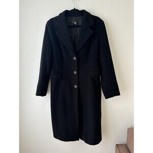Zara Woman 8 Long Overcoat Single Breasted Wool Blend Black Pockets Notch Lapel